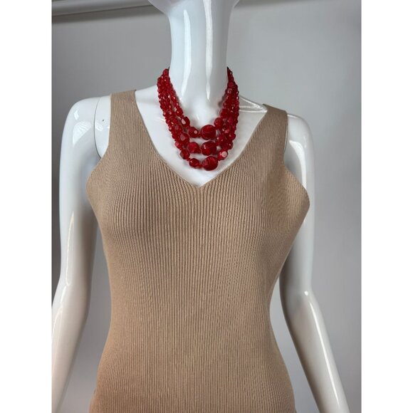 Vintage Triple-Strand Red Lucite Beaded Necklace With Brass Findings & Hook Clas - Picture 16 of 16